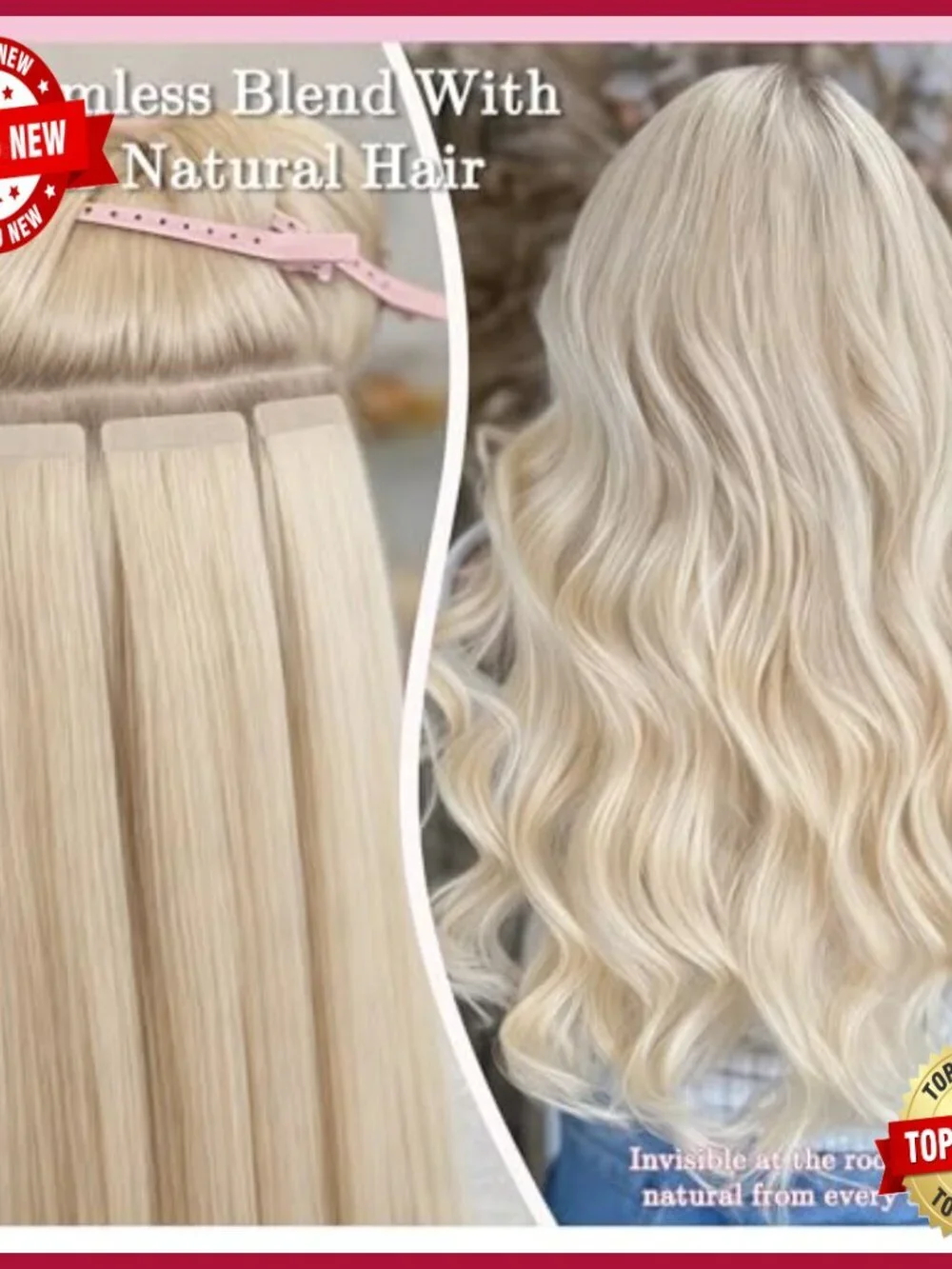 20 Inch Human Hair Tape-In Extensions, 20 Pieces, Salon-Grade Remy Hair